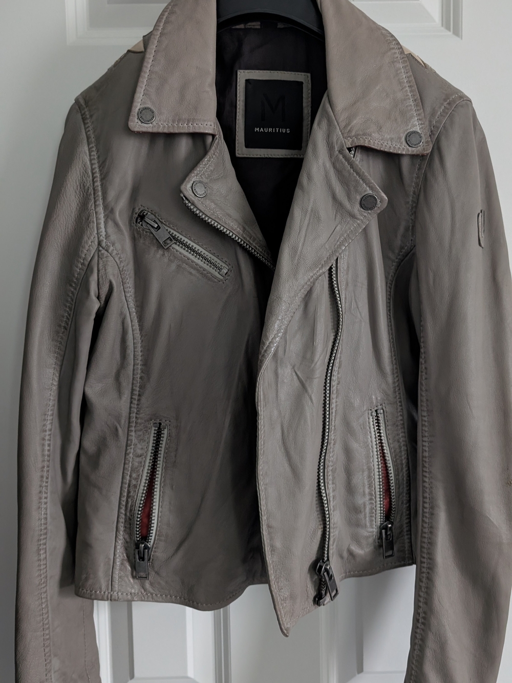MAURITIUS Grey Leather Moto Jacket